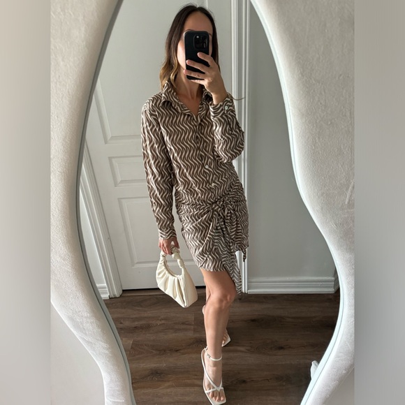 Zara Print Shirt Dress with Front Tie - Picture 1 of 6